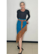 Native American Style Western Skirt Suede Leather Fringed Vintage Skirt ... - $1,840.33