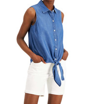 allbrand365 designer Womens Cotton Tie Hem Sleeveless Shirt,Sea Spray Wash,6 - £39.11 GBP