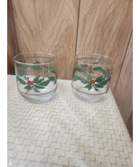 Set of 2 Indiana 12 Oz Glass Christmas High Ball Glasses Holly &amp; Berries... - $18.99
