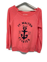 Surf Style Ft Walton Beach Florida Girls Summer Tee Top Coral Pink Long Sleeve L - £14.03 GBP