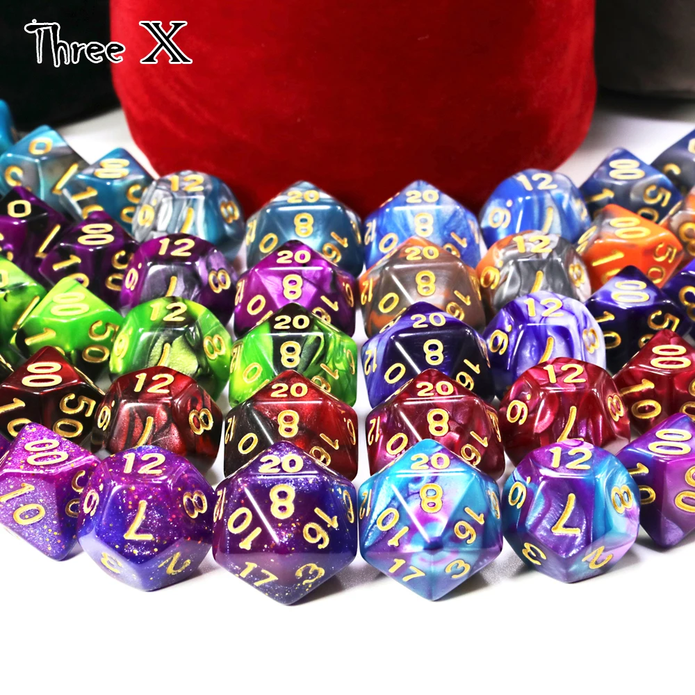 Play Polyhedral Dice Set with Pouch Double-Colors  Gold Numbers of D4 D6 D8 D10  - £23.15 GBP