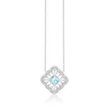 Sterling Silver Diamonds with Center Blue Topaz Square Necklace - £125.81 GBP