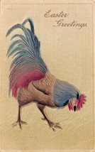Easter GREETING-COLORFUL Rooster Chicken Airbrush Postcard c1910s - £7.00 GBP