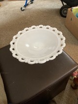 Vintage 11&quot; Anchor Hocking Milk Glass Lace Edge Footed Dish Bowl Old Colony - £11.54 GBP