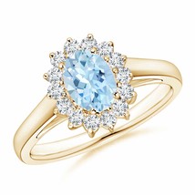 ANGARA Princess Diana Inspired Aquamarine Ring with Diamond Halo - £859.68 GBP