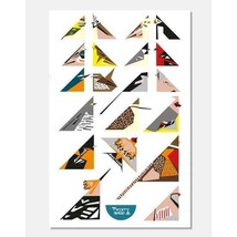 Birds Stylized Geometric Cotton Tea Towel Wales Kingfisher Wren Puffin Oriole - £17.00 GBP