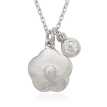 Sterling Silver Small CZ with Flower Double Pendant Children&#39;s Necklace - £33.77 GBP