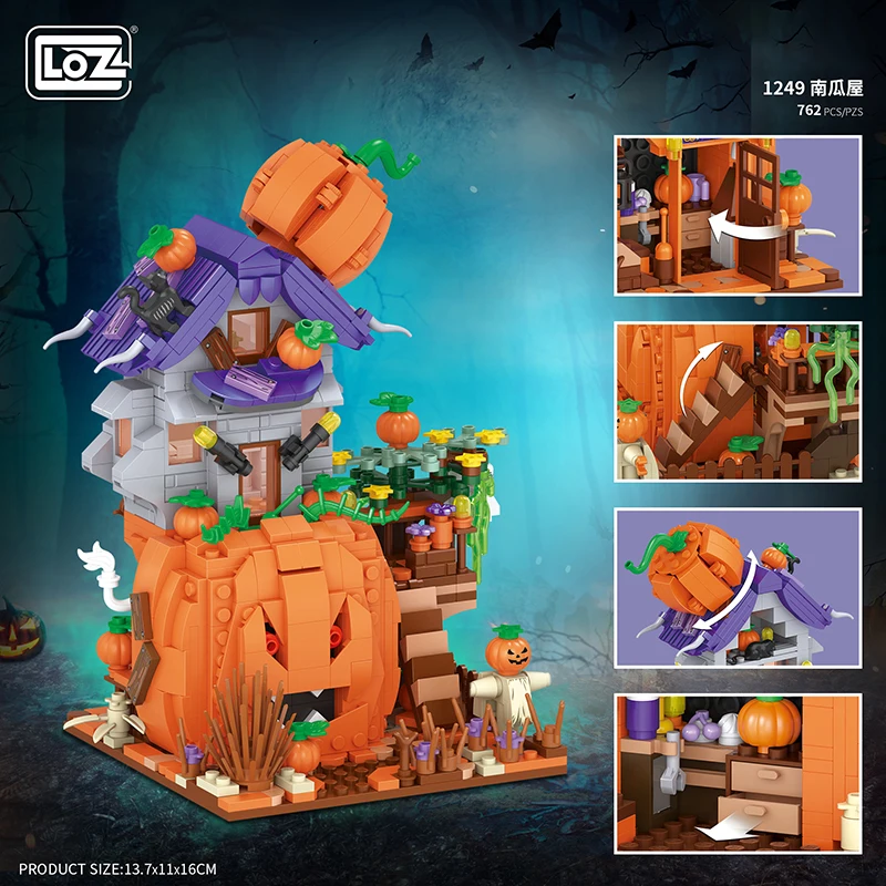 Loz Halloween Toys Creative Pumpkin House Building Blocks MOC Pumpkin Ghost - £19.79 GBP+