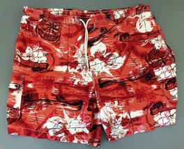 Penmans Men&#39;s Large Orange Black Hawaiian Print Mesh Lined Swim Shorts T... - $7.92