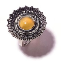 Yellow Chalcedony Gemstone 925Silver Overlay Handmade Oxidised Antique Ring US-7 - £10.18 GBP