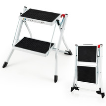 2-Step Folding Ladder Lightweight Portable Step Stool Heavy-Duty Metal Frame - £58.51 GBP