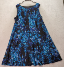 Connected Apparel Fit &amp; Flare Dress Womens 18W Black Blue Floral Polyester Lined - £20.42 GBP