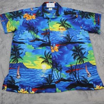 Rima Shirt Mens Large Blue Short Sleeve Button Up Casual Hawaiian Beach Island - £20.15 GBP