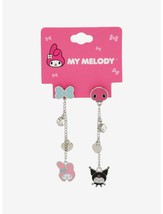 Sanrio My Melody X Kuromi Cute Kawaii Pastel Bow Skull Dangle Earring Set - $19.99