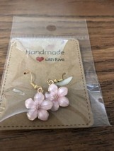 Pink Flower Fashionable Earrings Gold Hypoallergenic Hook Earring - £11.18 GBP
