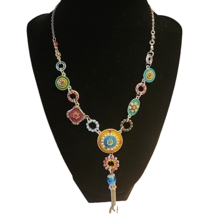 Multicolored BOHO Beaded Necklace Hippie Crystals Silver Tone Tassel As Is - £12.65 GBP