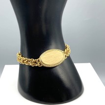 Vintage Speidel Double Strand Bracelet, Gold Tone Chain with Engraveable Oval, P - £60.32 GBP