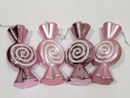 Christmas Pink White Candy Candyland Plastic Ornaments 5.5&quot; Set of 4 - $331.97 MXN