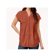 Style &amp; Co Womens M Cider Spice Orange Collared Button Up Blouse Top NWT... - £15.73 GBP