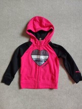 Puma Zip Up Jacket Toddler Girls Size 3T Pink Black Glitter Heart Logo Hoodie - £15.58 GBP