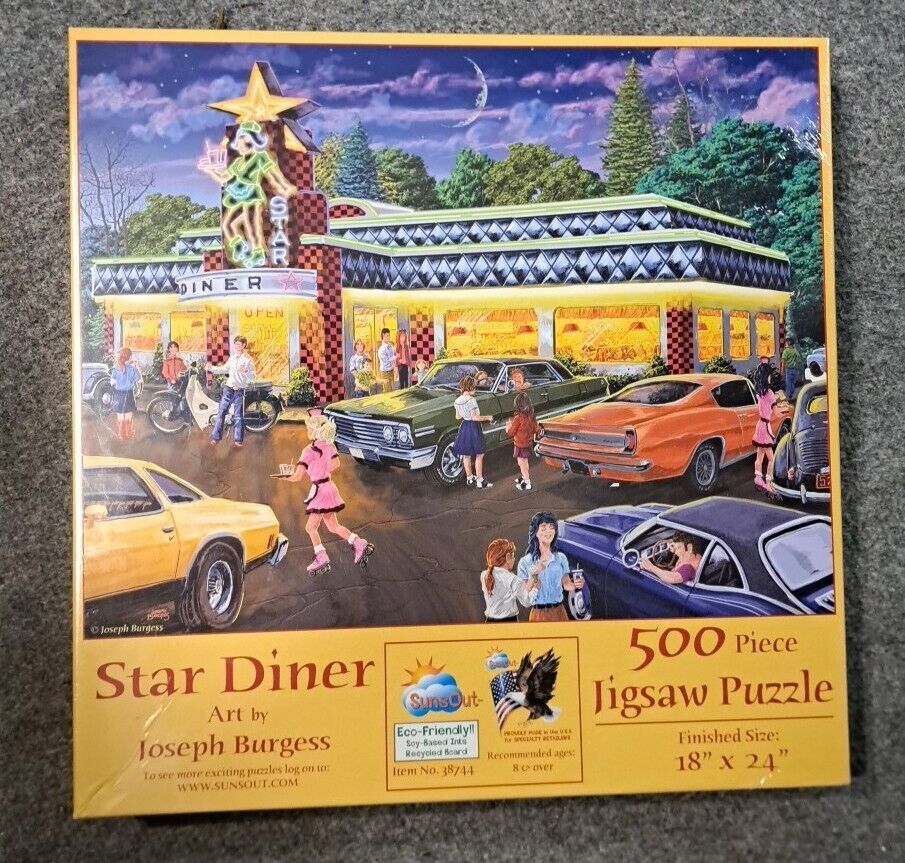 SunsOut Jigsaw Puzzle STAR DINER art by Joseph Burgess 18" x 24" 500 Pieces SEAL - $11.65
