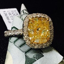 7.74 Carat Vs Fancy Yellow Cushion Diamond Halo Engagement Ring 950 Platinum - £79,134.65 GBP