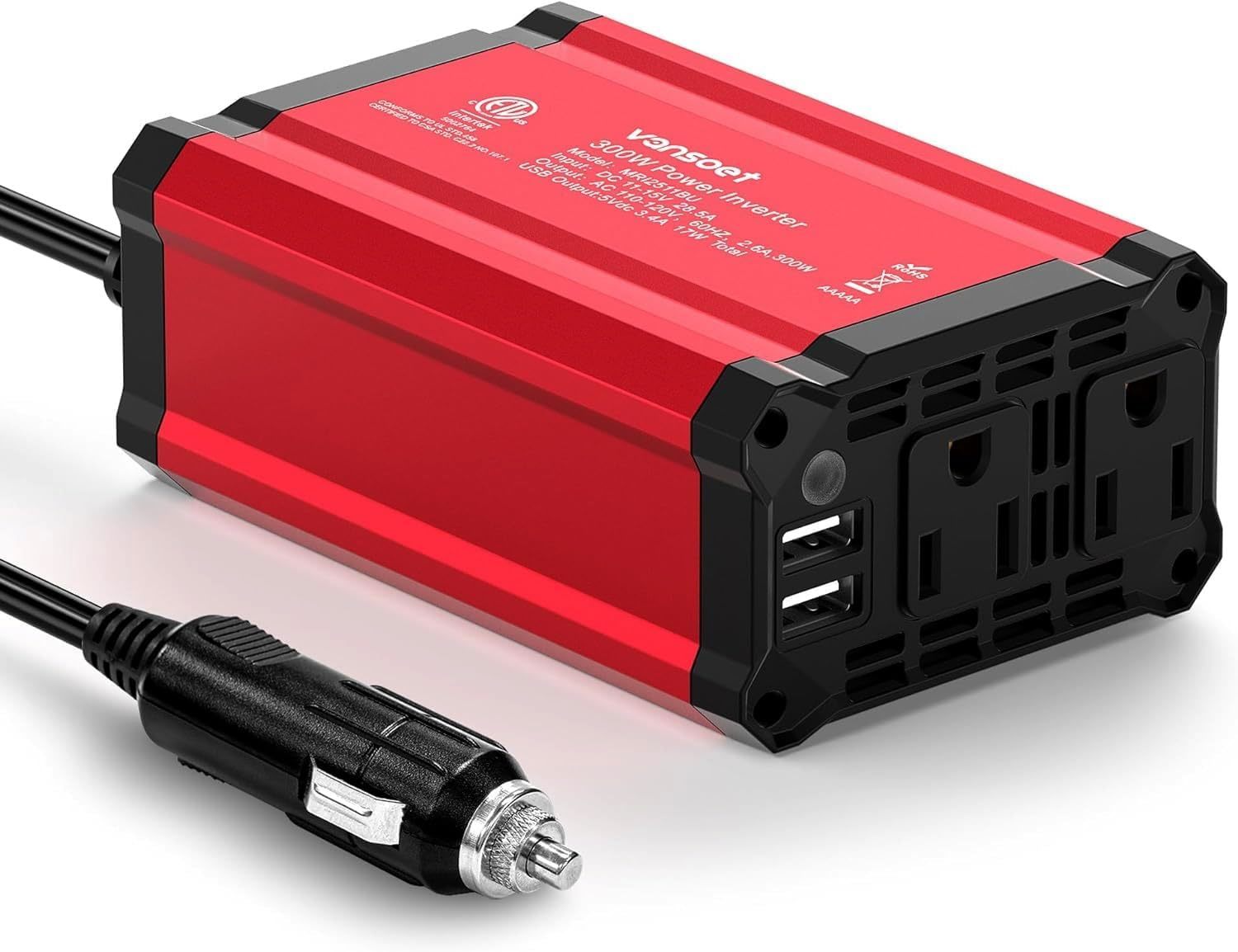 300W Car Power Inverter, Dc 12V To 110V Car Inverter With 2 Ac Outlets A... - $36.99