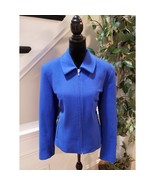 Casual Corner Zip Jacket Women’s Size 14 Blue Wool Blend Lined Professional - $66.49 CAD