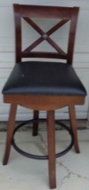 Contemporary Wood Veneer Swivel Barstool with Faux Leather Seat – USED – GDC - $89.09