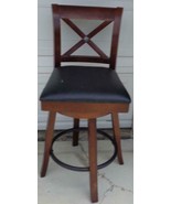 Contemporary Wood Veneer Swivel Barstool with Faux Leather Seat – USED –... - $122.10 CAD