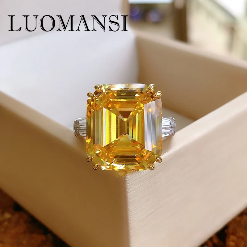 Luomansi  Big Square Pink Yellow White AAAAA + Zicon S925  Silver Wedding Ring G - $67.38