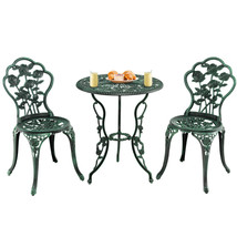 3-Piece Outdoor Bistro Set Cast Aluminum Table &amp; Chairs W/ Elegant Rose Pattern - £198.52 GBP