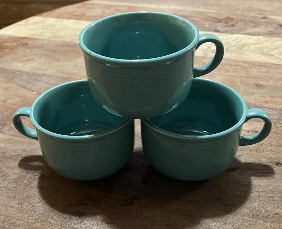 Set of 3 Color Connection Japan Aqua Coffee Cups Montgomery Ward Vintage - $14.00