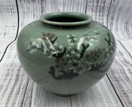 Celadon Green Crackle Glaze Vase Floral - $34.29