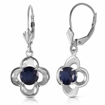 1.1 Carat 14K Solid White Gold Leverback Gemstone Earrings Natural Sapphire - £332.02 GBP