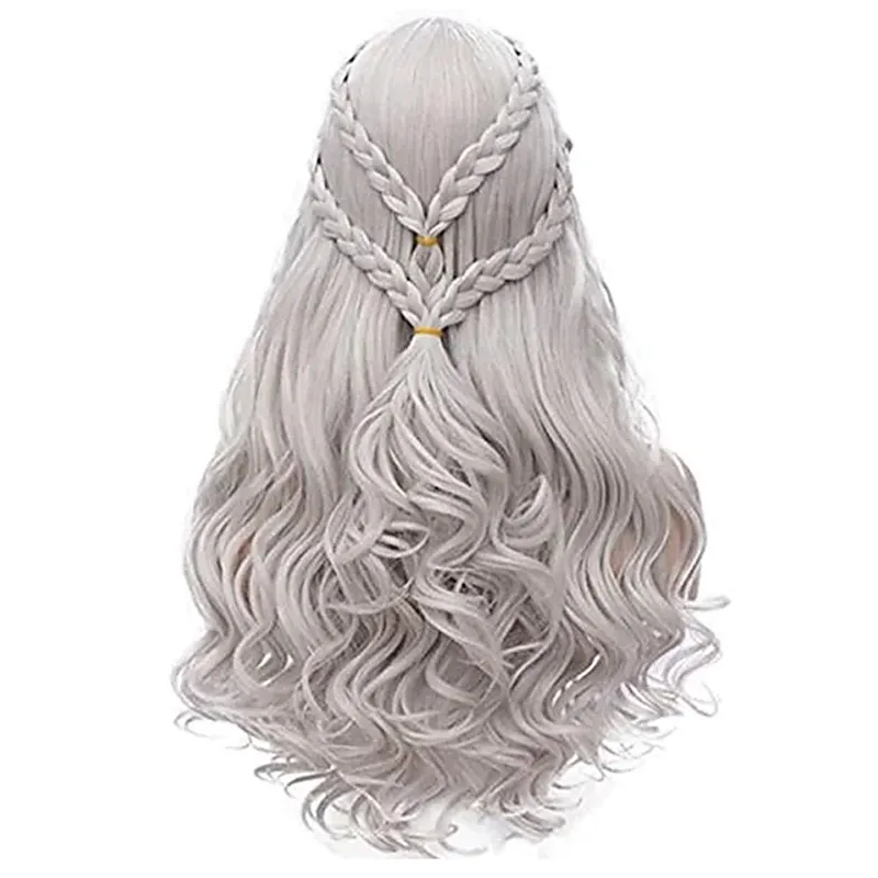 HAIRJOY Synthetic Hair Daenerys Targaryen Wigs Silver Long Braided Costu - £23.14 GBP