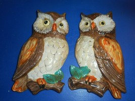LEFTON Ceramic Owls Wall Hangings Decorative Plaques Set of (2) Vintage - £23.66 GBP