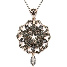 New Arrival Women Grey Crystal Flower Necklace Antique Gold Big Pendant Necklace - £6.79 GBP