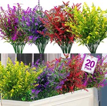 20 Bundles Artificial Lavender Outdoor Uv Resistant Flowers Plastic Fake Flowers - £32.06 GBP