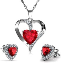 Red Heart Necklace - 925 Sterling Silver - Embellished with Crystal Cubic Zircon - £313.02 GBP