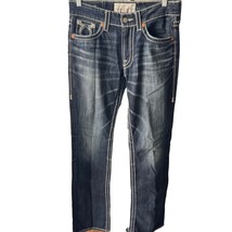 Big Star Union Straight Men Jeans Size 31L Actual 34 x 35 Dark Wash Dist... - $35.09