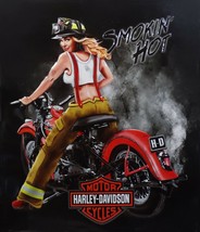 Smokin&#39; Hot Fire Babe Harley Davidson Motorcycle Metal Sign - £32.01 GBP