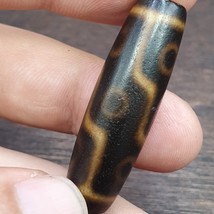 Spiritual 9 eyes Old Himalayan Indo Tibetan Black DZI Bead Rare Pattern - $73.60