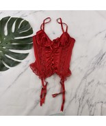 Romantic Moods Vintage Y2k Corset Top Size M Red Lace Sheer Garter Straps - $39.25 CAD