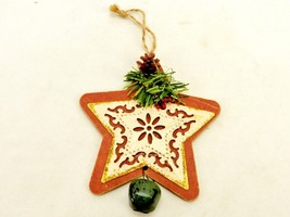 Rustic Star Pressboard Christmas Ornament, Jingle Bell, Pine Cone, Holly Berries - £11.81 GBP