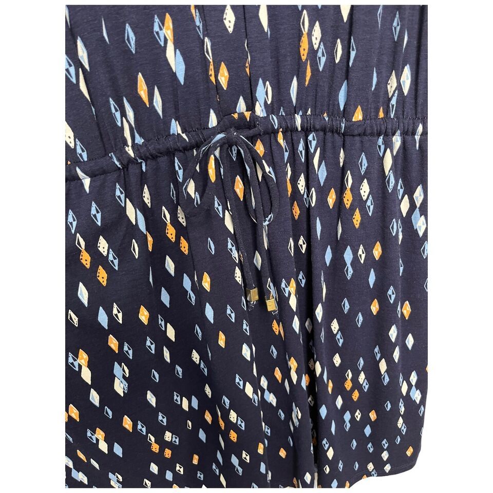 New Metaphor Geometric Diamond Sleeveless Drawstring Waist Shirt Dress Navy M Item image 3