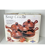 Hearthstone Set of 4 Ceramic Soup Crocks w/Lids Handles Oven Microwave V... - $417.43 MXN