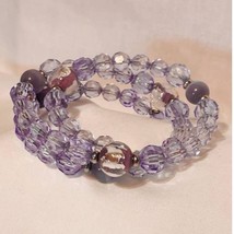 Multi-wrap Memory Wire Light Purple &amp; Purple/Silver Glass Bead Bracelet - £11.68 GBP