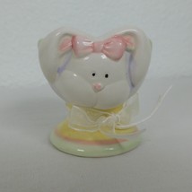 Ceramic Easter Bunny Egg Cup Holder Pastel Pink Bow Ribbon 2&quot; High FLAW ... - $5.95