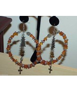 Amber Chunk Runway Huge Hoop dangle Cross Earrings Couture 4&quot; Jumbo Bike... - $39.59